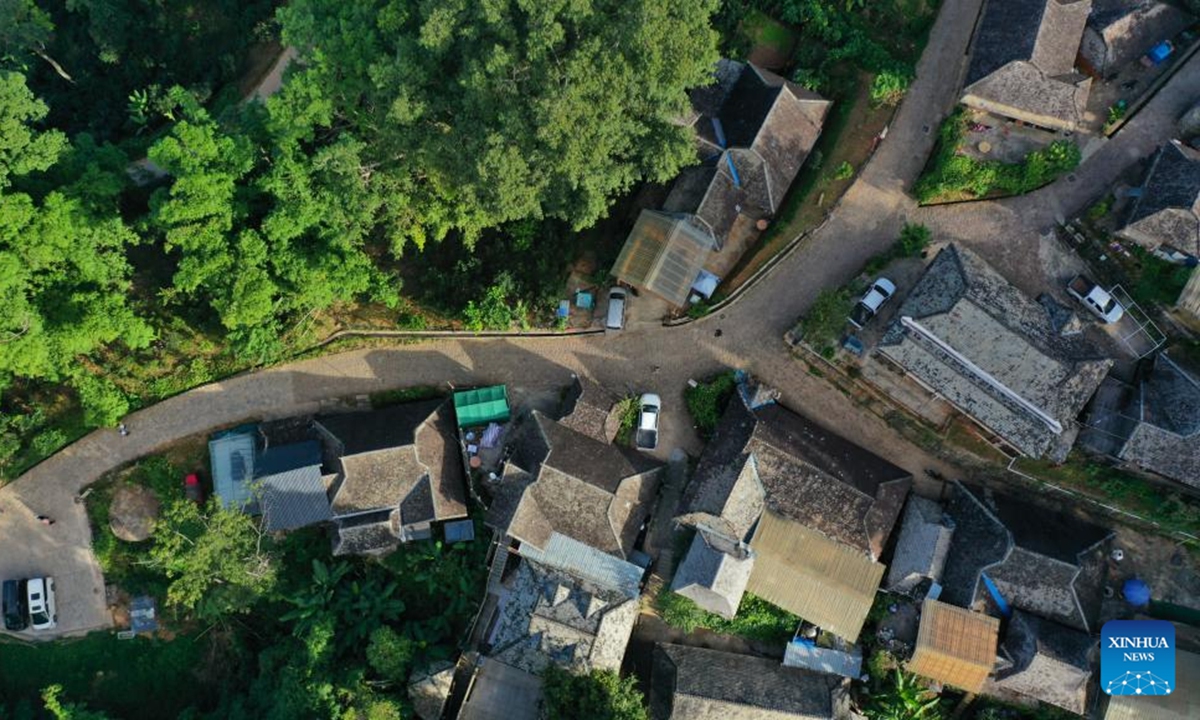 This aerial photo taken on Sept. 17, 2023 shows the Jingmai Mountain in Pu'er City, southwest China's Yunnan Province. The Cultural Landscape of Old Tea Forests of Jingmai Mountain in Pu'er was inscribed on the UNESCO World Heritage List on Sunday at the extended 45th session of the UNESCO World Heritage Committee in Riyadh, Saudi Arabia, making it China's 57th World Heritage Site. (Xinhua/Tang Rufeng)








