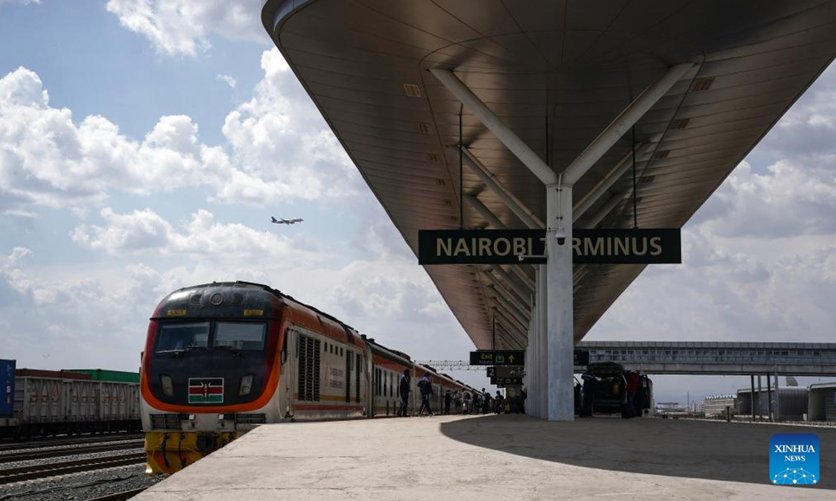 This photo taken on Sept. 20, 2023 shows a train leaving for Mombasa waiting at the Nairobi Terminus Station of the China built Mombasa-Nairobi Standard Gauge Railway (SGR) in Nairobi, Kenya. (Xinhua/Han Xu)












