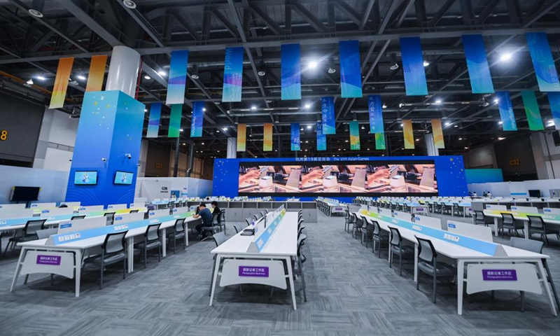 Photo taken on Sept. 1 shows the public working room inside the Main Media Center of the Hangzhou Asian Games. Photo: Xinhua