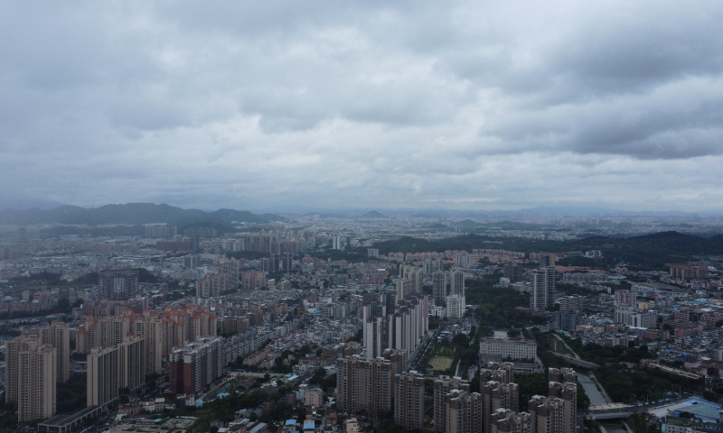 The sky in Dongguan city, South China’s Guangdong Province, is covered with clouds on October 7, 2023, due to the impact of Typhoon Koinu. Photo: IC