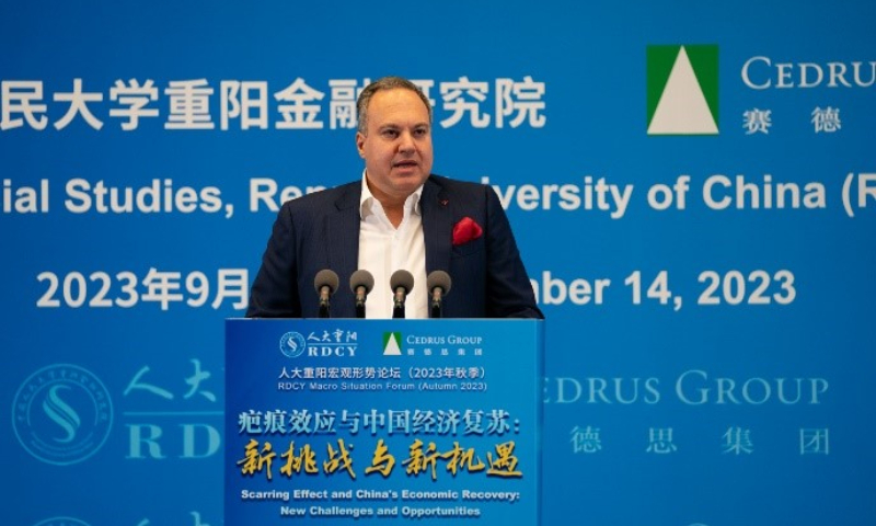 Rani Jarkas, Chairman of Cedrus Group, delivers a speech at the 2023 Autumn Macro Situation Forum on September 14, 2023. Photo: Courtesy of Chongyang Institute for Financial Studies at Renmin University of China