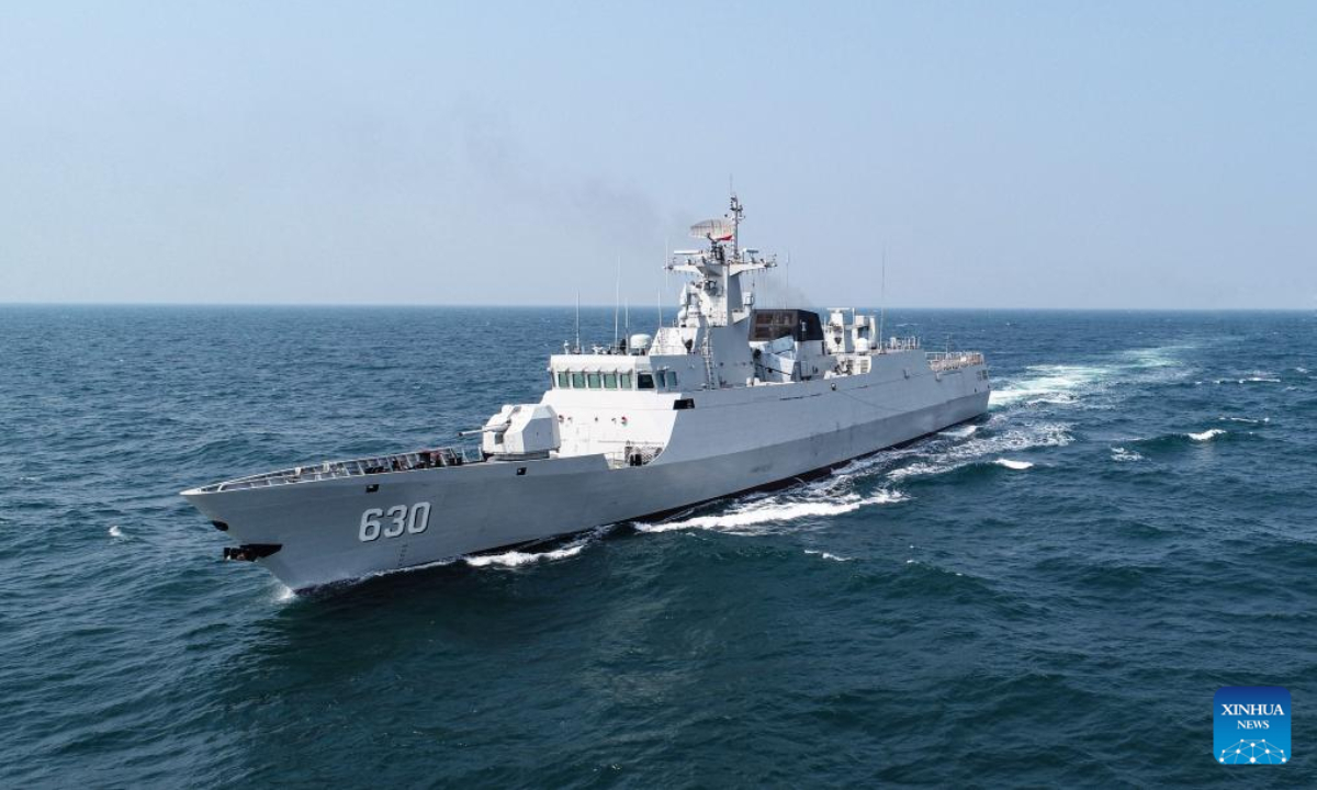 This aerial photo shows the Chinese People's Liberation Army (PLA) naval vessel Aba sailing on the sea. Photo:Xinhua