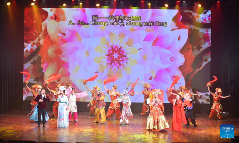 Actors perform at a gala celebrating the Mid-Autumn Festival in Hanoi, Vietnam, Sept. 20, 2023. Various celebrations are held across the world with the approaching of Mid-Autumn Festival. (Xinhua/Hu Jiali)