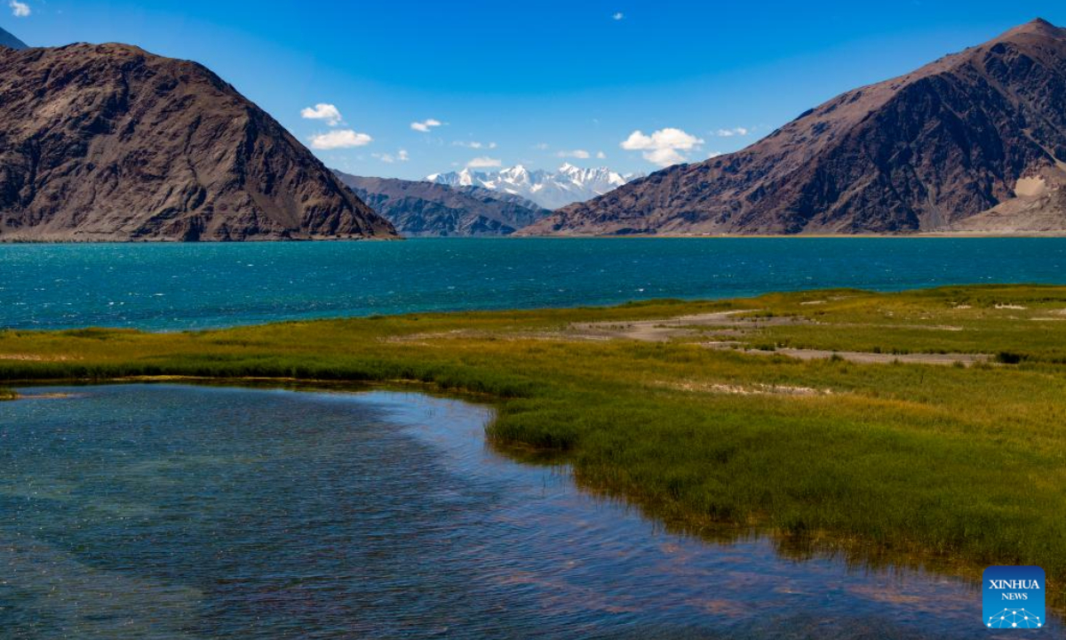 This aerial photo taken on Sep 21, 2023 shows the Banggong Co in Rutog County of Ngari Prefecture of southwest China's Tibet Autonomous Region. Photo:Xinhua