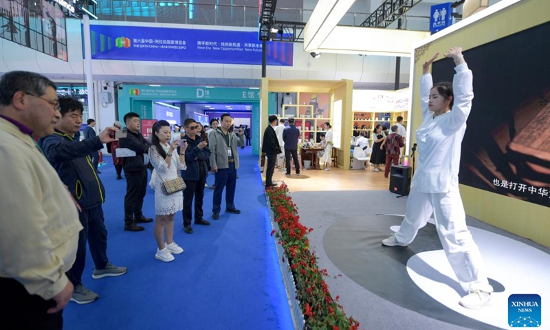 Visitors watch an exercise demonstration at the healthcare exhibition area during the sixth China-Arab States Expo in Yinchuan, northwest China's Ningxia Hui Autonomous Region, Sept. 22, 2023.

In recent years, Ningxia has deepened exchanges and cooperation in medical personnel and academics with Arab countries. The two sides have made efforts to build the Internet plus healthcare platform, bringing their cooperation in health care sector to a higher level. (Xinhua/Feng Kaihua)