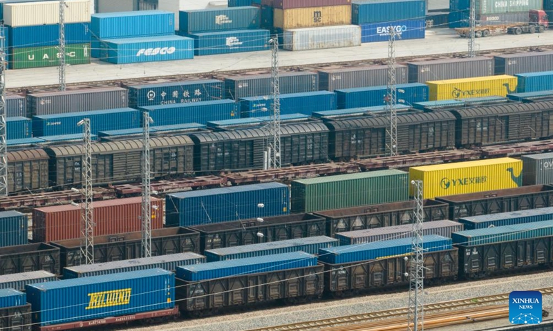 This aerial photo taken on Sept. 7, 2023 shows trains at Xi'an International Port in Xi'an, northwest China's Shaanxi Province. The Chang'an China-Europe freight train service was launched in 2013, when China proposed the Belt and Road Initiative.

In the past ten years, Xi'an International Port, the starting station of the Chang'an China-Europe freight trains, has been developed from a small cargo station to an international logistic hub. (Xinhua/Shao Rui)