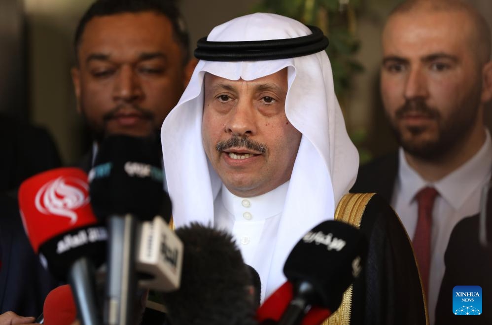 Saudi ambassador to Palestine Naif bin Bandar Al-Sudairi speaks during a joint press conference at the Palestinian foreign ministry headquarters in the West Bank city of Ramallah, on Sept. 26, 2023.(Photo: Xinhua)