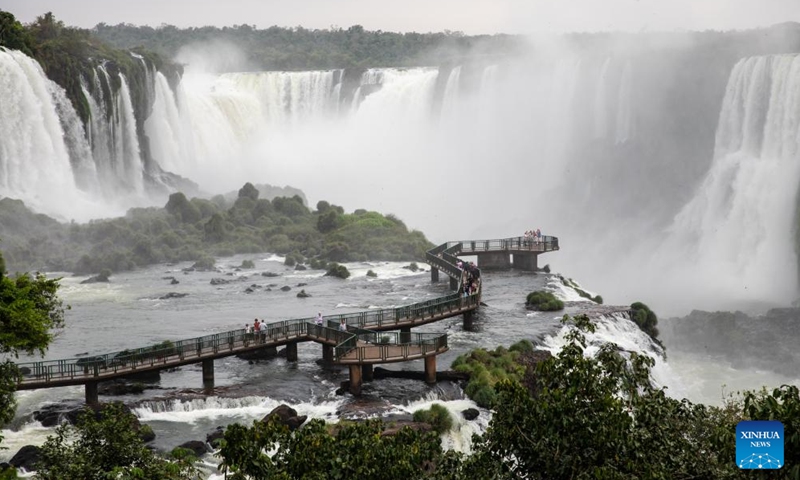 This aerial photo taken on Sept. 29, 2023 shows the Iguazu Falls at Iguazu National Park in the state of Parana, Brazil. (Xinhua/Wang Tiancong)