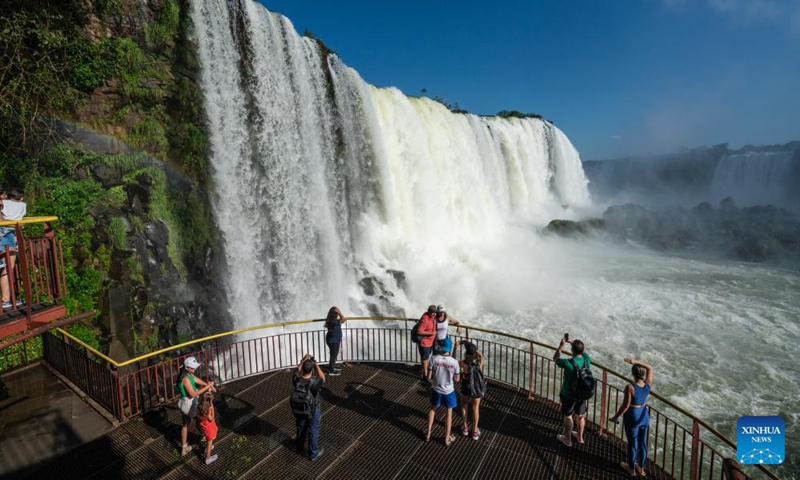 Tourists visit Iguazu National Park in the state of Parana, Brazil, Oct. 1, 2023. (Xinhua/Wang Tiancong)