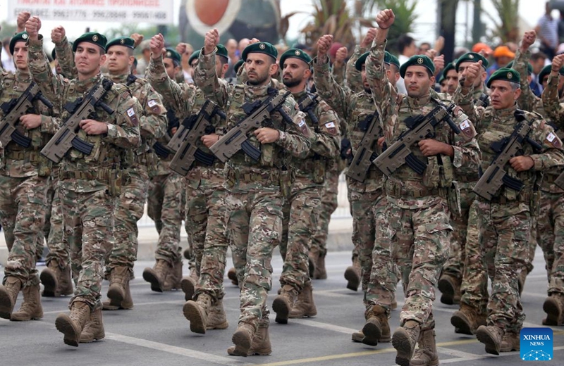 Soldiers of Cypriot National Guard march in a military parade celebrating the 63rd Independence Day of Cyprus in Nicosia, Cyprus, Oct. 1, 2023. (Photo by George Christophorou/Xinhua)