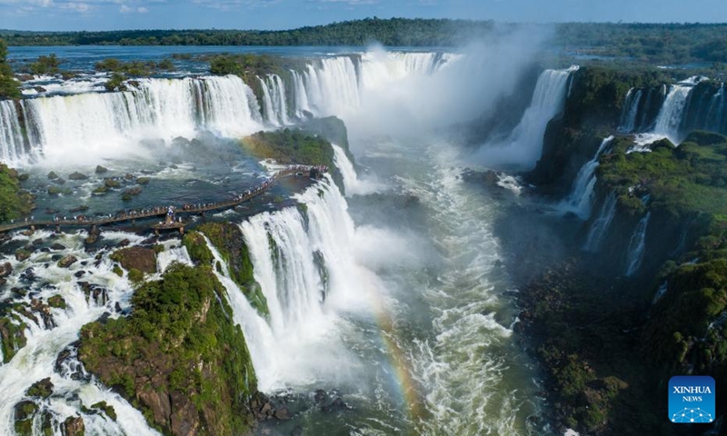 This aerial photo taken on Oct. 1, 2023 shows the Iguazu Falls at Iguazu National Park in the state of Parana, Brazil. (Xinhua/Wang Tiancong)