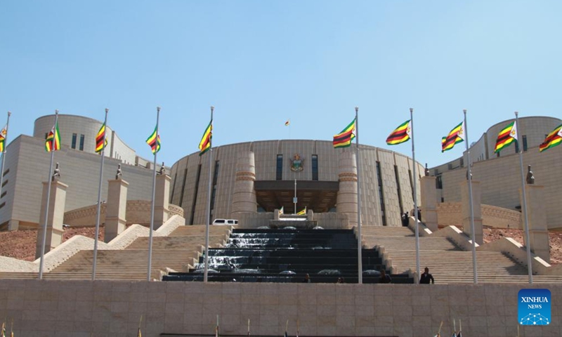 Photo taken on Oct. 3, 2023 shows the new parliament building in Mount Hampden, about 19 km from Harare, Zimbabwe. Zimbabwean President Emmerson Mnangagwa on Tuesday presented the State of the Nation Address, which also marked the opening of the first session of the 10th Parliament of Zimbabwe. (Xinhua/Tafara Mugwara)