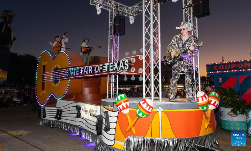 This photo taken on Oct. 5, 2023 shows a float at State Fair of Texas in Dallas, the United States. The annual State Fair of Texas is held in Dallas from Sept. 29 till Oct. 22. (Photo by Dan Tian/Xinhua)