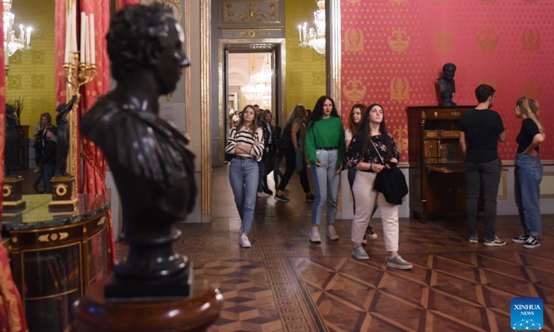 People attend the Long Night of Museums event at Albertina museum in Vienna, Austria, Oct. 7, 2023. Austria on Saturday held the Long Night of Museums cultural event, during which museums and galleries nationwide remained open from 6 p.m. to 1 a.m. Sunday.(Photo: Xinhua)