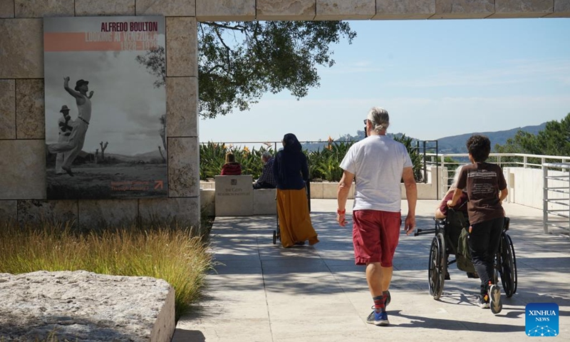 People arrive at Getty Center to celebrate Indigenous Peoples' Day in Los Angeles, California, the United States, Oct. 7, 2023. A series of cultural activities were held Saturday at Getty Center in Los Angeles to celebrate Indigenous Peoples' Day(Photo: Xinhua)