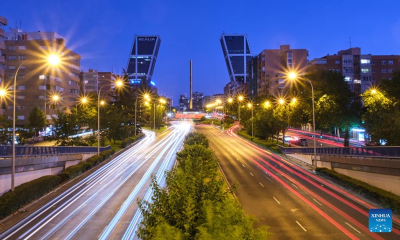 This photo taken on July 31, 2023 shows the Paseo de la Castellana in Madrid, Spain. The train service from the Chinese small commodity hub of Yiwu to the European commodity center of Madrid was officially launched in November 2014, spanning eight countries in Eurasia with a total length of more than 13,000 kilometers.(Photo: Xinhua)