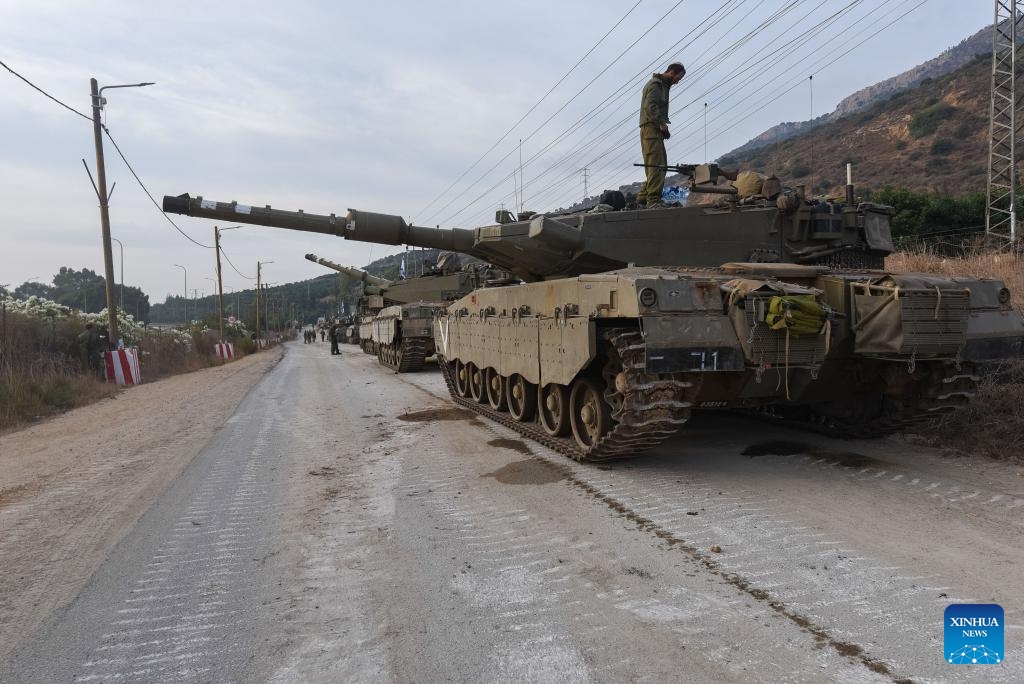 This photo taken on Oct. 11, 2023 shows Israeli army deployed in Upper Galilee of northern Israel.(Photo: Xinhua)