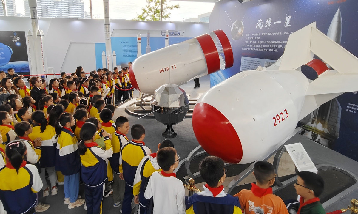 Students visit the Aerospace and Defense Technology Exhibition of China Science and Technology City on October 10, 2023 in the city of Mianyang in Southwest China's Sichuan Province.Photo: VCG