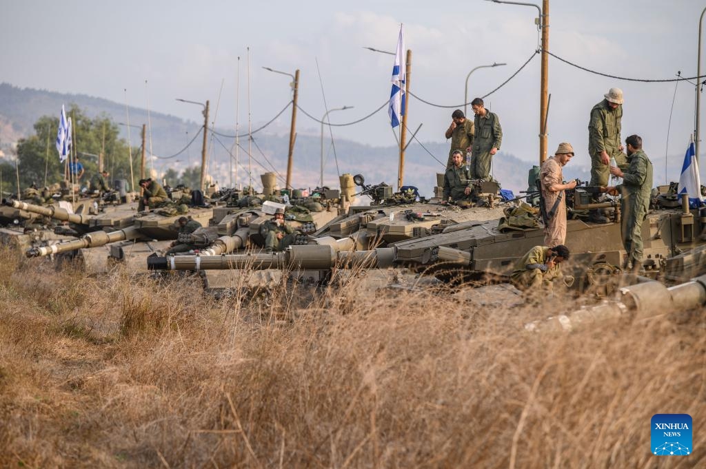 This photo taken on Oct. 11, 2023 shows Israeli army deployed in Upper Galilee of northern Israel.(Photo: Xinhua)