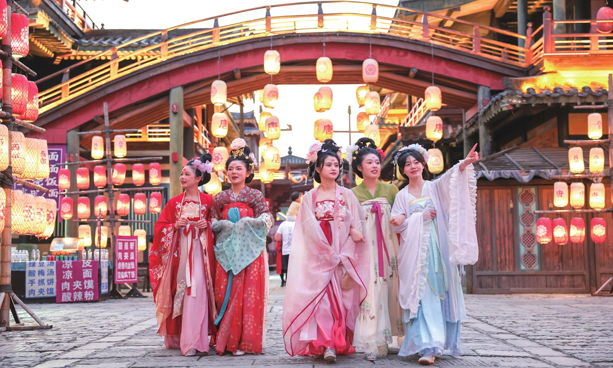 Tourists visit the Tang City scenic area in Xiangyang city, central China's Hubei Province on October 10, as the 11th Zhuge Liang Cultural Tourism Festival kicked off one day later. Photo: IC