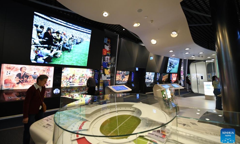 People visit the FIFA Museum in Zurich, Switzerland, Oct. 12, 2023. The FIFA Museum in Zurich presents the exhibition Designing the Beautiful Game from Oct. 13, 2023. (Photo: Xinhua)