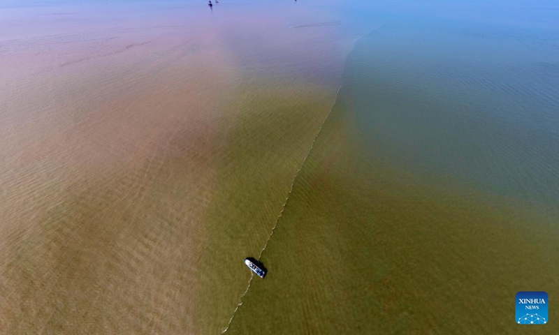 This aerial photo taken on Oct. 12, 2023 shows the Yellow River estuary in Dongying, east China's Shandong Province. The Yellow River, the second longest river in China, originates on the Qinghai-Tibet Plateau and empties into the Bohai Sea from Dongying City.(Photo: Xinhua)