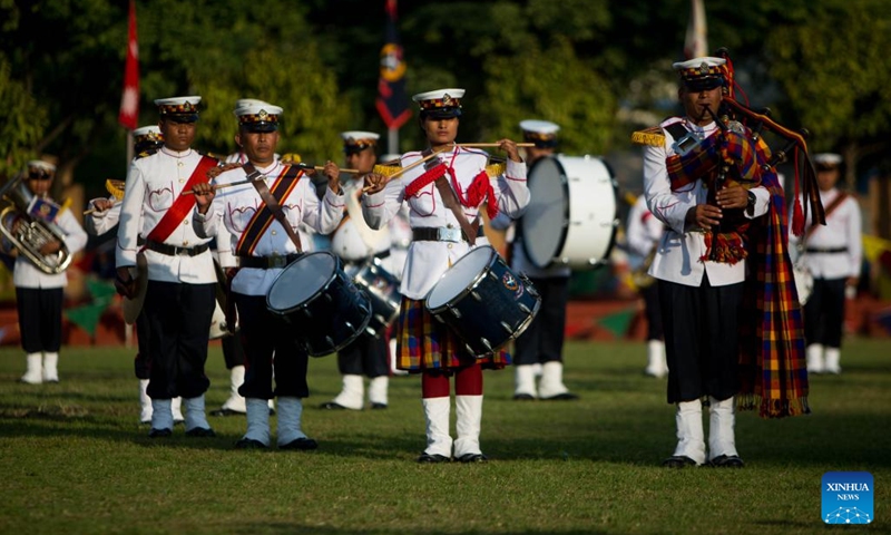 Police officers perform during the celebration of National Police Day at the Nepal Police headquarters in Kathmandu, Nepal, Oct. 17, 2023.(Photo: Xinhua)