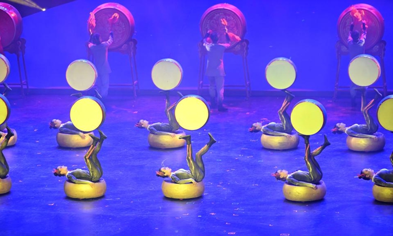 Acrobats perform at the opening ceremony of the 19th China Wuqiao International Circus Festival in Shijiazhuang, north China's Hebei Province, Oct. 20, 2023. The 10-day event, which opened here on Friday, will showcase the latest developments in the world of acrobatics and circus arts. (Photo: Xinhua)