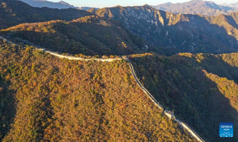 This aerial photo taken on Oct. 21, 2023 shows the autumn scenery of the Mutianyu section of the Great Wall in Beijing, capital of China (Photo: Xinhua)