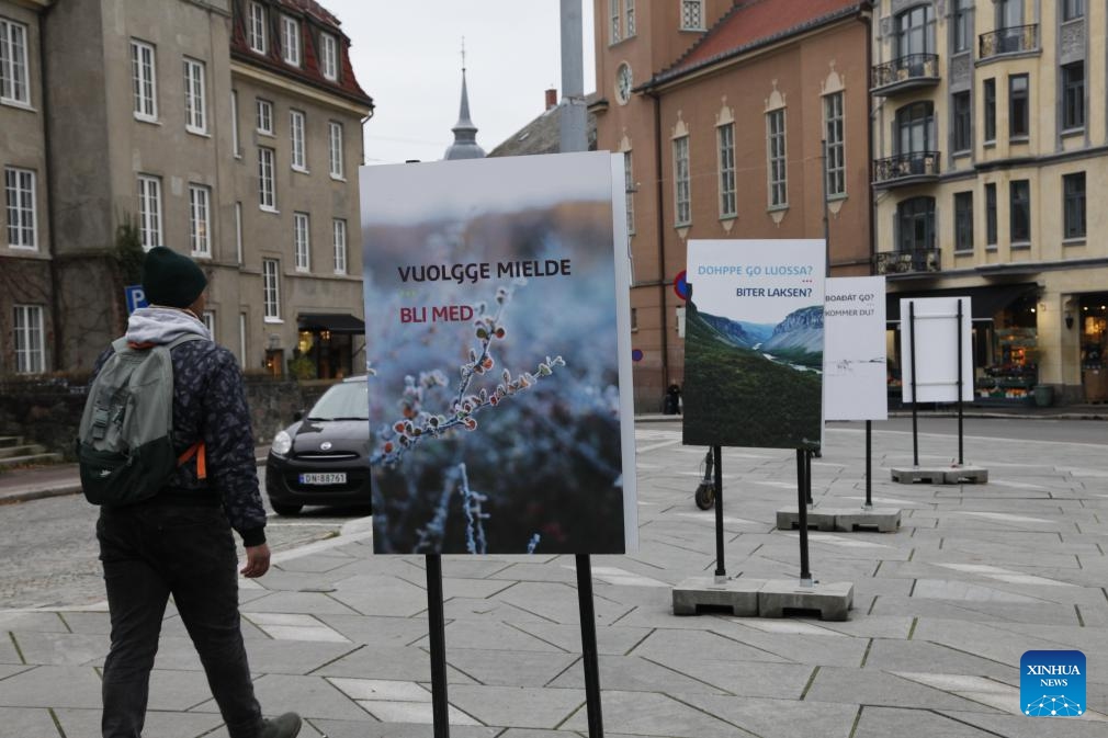 A photo exhibition is held to celebrate Sami Language Week in Oslo, Norway, on Oct. 23, 2023. Norway launched Sami Language Week on Monday, aiming to bring the Sami languages into the public spotlight, increase public knowledge of these indigenous languages and enhance their status.(Photo: Xinhua)