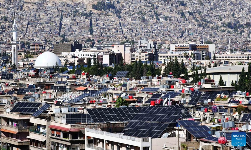 Solar panels are seen on rooftops in Damascus, Syria, Oct. 25, 2023.(Photo: Xinhua)