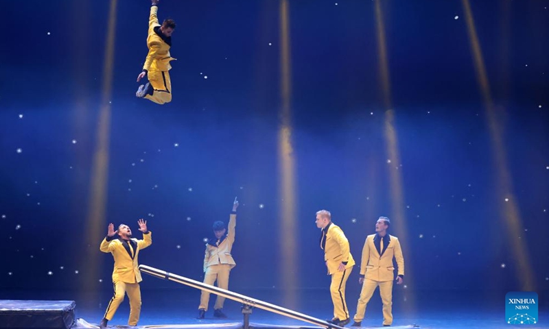 Acrobats perform during the closing ceremony of the 19th China Wuqiao International Circus Festival in Cangzhou, north China's Hebei Province, Oct. 30, 2023. (Photo: Xinhua)