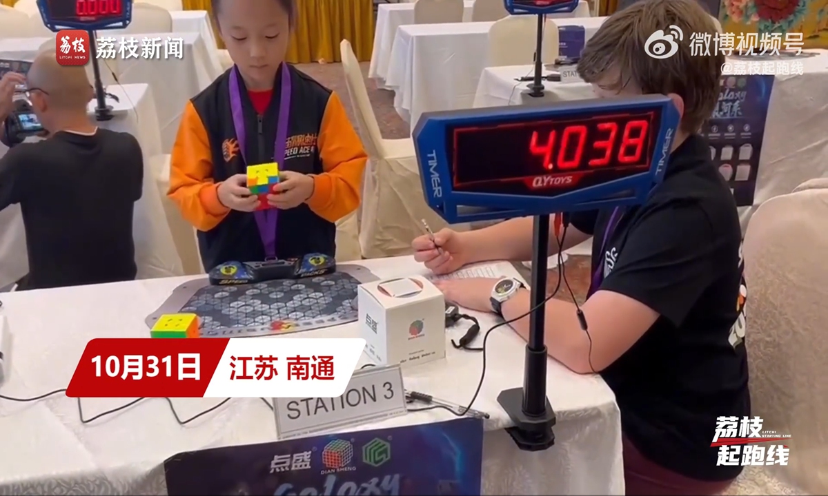 Six-year-old girl from Jiangsu breaks women's world record for Rubik's Cube Photo: screenshot from Litchi Starting Line