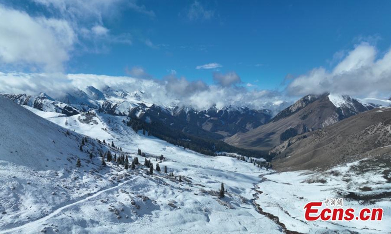 Wusun Mountain with snowy peaks in a sea of clouds in Yili Kazak Autonomous Prefecture of northwest China's Xinjiang Uyghur Autonomous Region in October. (Photo: China News Service)