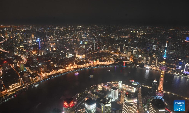 This photo taken on Nov. 3, 2023 shows a night view of Shanghai, east China. The 6th China International Import Expo (CIIE) is scheduled to be held in Shanghai from Nov. 5 to 10. The expo showcases China's new development paradigm, a platform for high-standard opening up, and a public good for the whole world. (Photo: Xinhua)