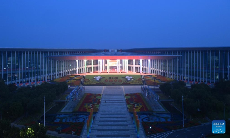 This photo taken on Nov. 4, 2023 shows the National Exhibition and Convention Center (Shanghai), the main venue for the 6th China International Import Expo (CIIE), in east China's Shanghai. The 6th CIIE is scheduled to be held in Shanghai from Nov. 5 to 10. The expo showcases China's new development paradigm, a platform for high-standard opening up, and a public good for the whole world.  (Photo: Xinhua)