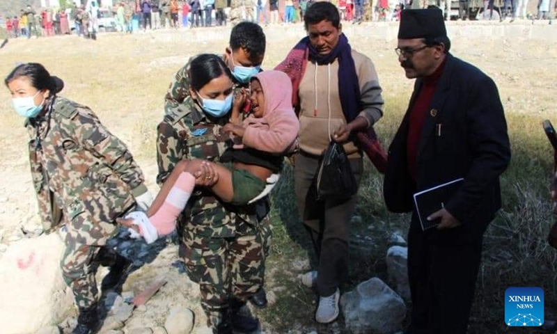 Nepal Army members conduct rescue operation in Jajarkot district of western Nepal on Nov. 4, 2023. The death toll from a strong earthquake that hit western Nepal on Friday night has risen to 143, Nepal Police said on Saturday.(Photo: Xinhua)