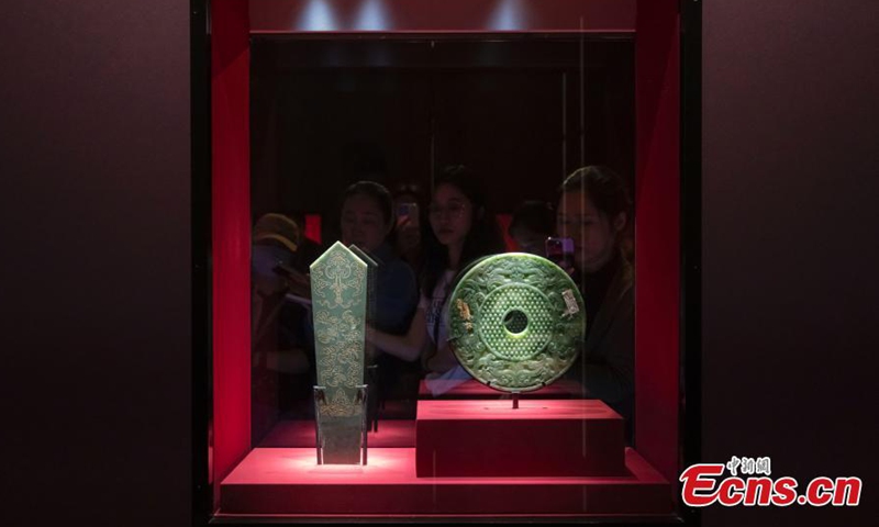 Jade artifacts are on display at Nanjing Museum in east China's Jiangsu Province, Nov. 2, 2023. (Photo: China News Service)