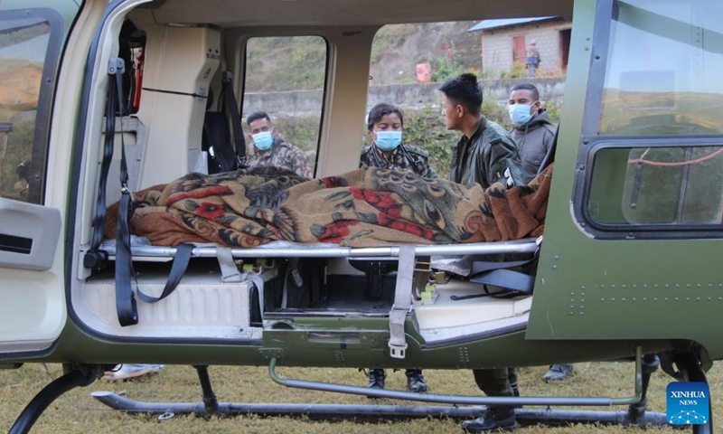 Nepal Army members conduct rescue operation in Jajarkot district of western Nepal on Nov. 4, 2023. The death toll from a strong earthquake that hit western Nepal on Friday night has risen to 143, Nepal Police said on Saturday. (Photo: Xinhua)