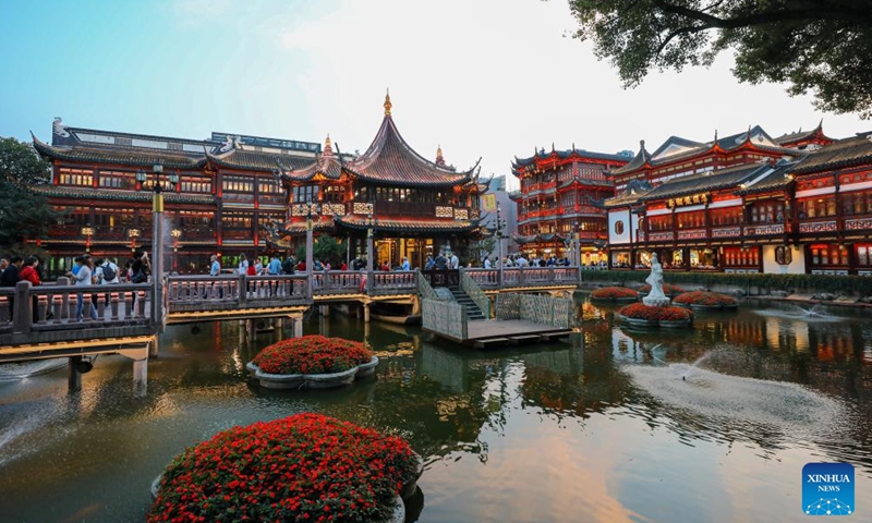 People visit the Yuyuan Garden in Shanghai, east China, Nov. 3, 2023. The 6th China International Import Expo (CIIE) is scheduled to be held in Shanghai from Nov. 5 to 10. The expo showcases China's new development paradigm, a platform for high-standard opening up, and a public good for the whole world. (Photo: Xinhua)