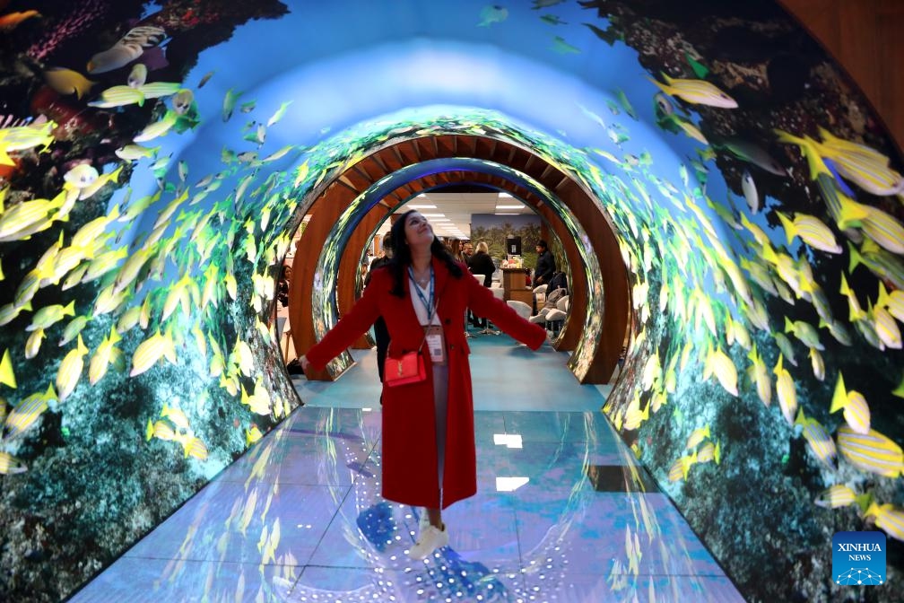 A woman visits the exhibition area of Maldives during the World Travel Market (WTM) in London, Britain, Nov. 6, 2023. Launched in 1980, WTM London introduces global travel buyers to the biggest destinations and brands in the world every year. It is one of the world's most influential travel and tourism events. This year's WTM London opened on Monday and will run until Wednesday. (Photo: Xinhua)