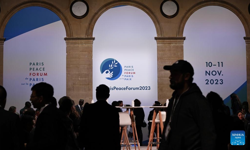 Guests are seen in the venue of the Paris Peace Forum in Paris, France, Nov. 10, 2023. (Photo: Xinhua)