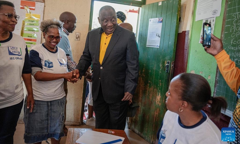 South African President Cyril Ramaphosa visits a voting station in Soweto, Johannesburg, South Africa, Nov. 18, 2023. The South African government on Friday called on the citizens to register to vote during the registration weekend so that they will be able to vote in the 2024 elections. (Photo: Xinhua)