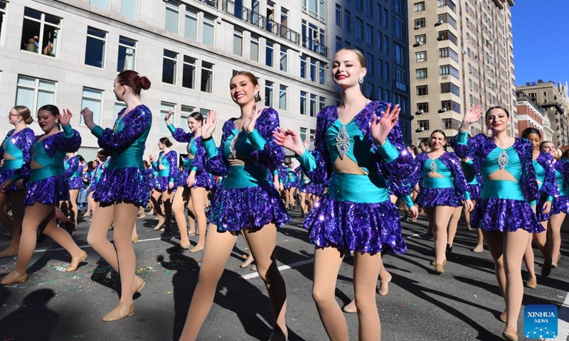 Performers attend the 2023 Macy's Thanksgiving Day Parade in New York, the United States, on Nov. 23, 2023. (Photo: Xinhua)