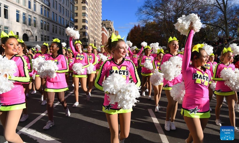 Performers attend the 2023 Macy's Thanksgiving Day Parade in New York, the United States, on Nov. 23, 2023. (Photo: Xinhua)