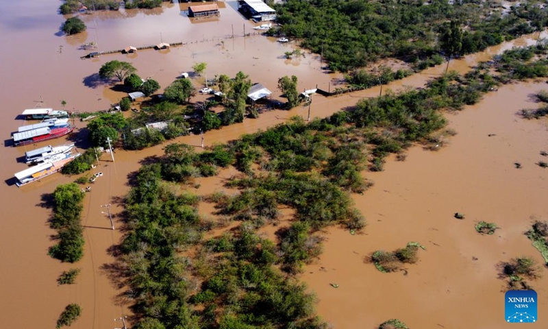 This aerial photo shows a flooded area in Canoas, Rio Grande do Sul, Brazil, Nov. 24, 2023. (Photo: Xinhua)