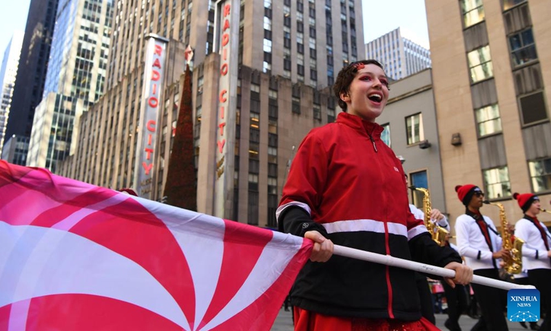 Performers attend the 2023 Macy's Thanksgiving Day Parade in New York, the United States, on Nov. 23, 2023. (Photo: Xinhua)