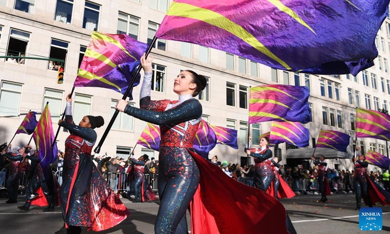 Performers attend the 2023 Macy's Thanksgiving Day Parade in New York, the United States, on Nov. 23, 2023. (Photo: Xinhua)