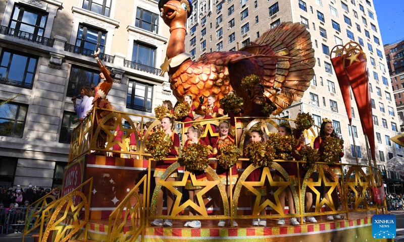 Tom Turkey float is seen during the 2023 Macy's Thanksgiving Day Parade in New York, the United States, on Nov. 23, 2023. (Photo: Xinhua)