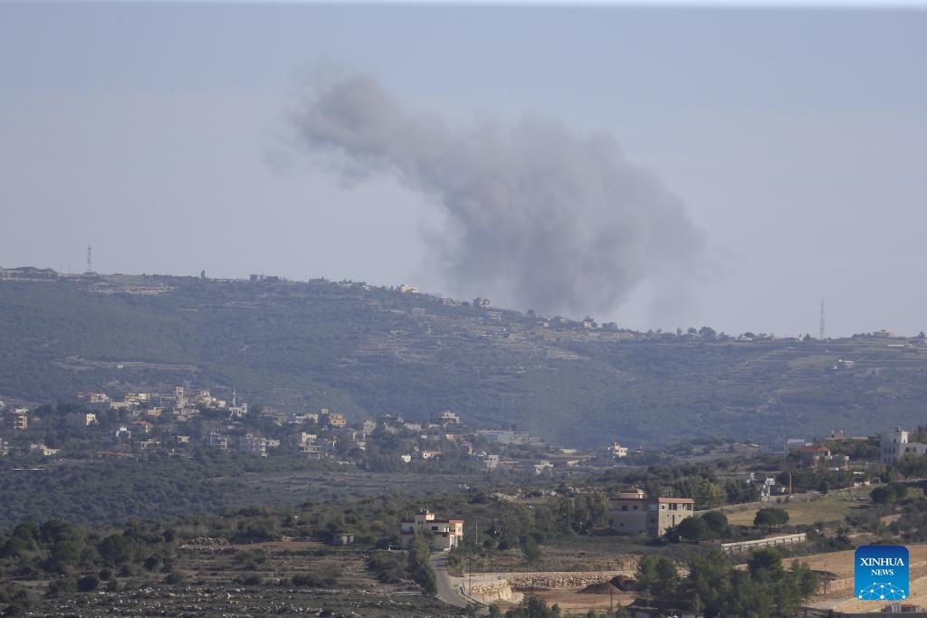 Smoke rises following an Israeli strike in Al-Quazah, Lebanon, on Dec. 4, 2023. Six Lebanese civilians were injured on Monday in Israeli artillery and missile shelling targeting several border areas in southern Lebanon, Lebanese military sources told Xinhua.(Photo: Xinhua)